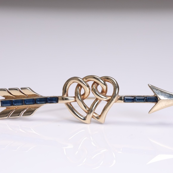 Marcel Boucher 1950's Blue Sapphire Double Heart And Arrow Brooch - Picture 5 of 6